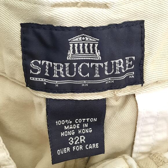 Structure 32R Khaki Pants Men Relaxed Fit Cotton Laundered Plain Front Vintage - Picture 3 of 6